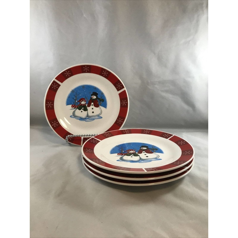 Set of 4 Snowman Christmas Dessert Plates 7"